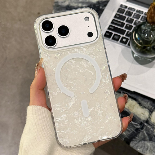 iPhone 17 Pro Gold-plated Shell Texture Magnetic Phone Case - White