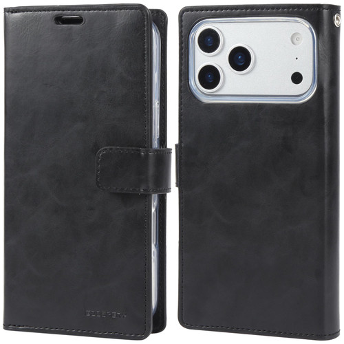 iPhone 17 Pro GOOSPERY MANSOOR DIARY 9 Card Slots Leather Phone Case - Black
