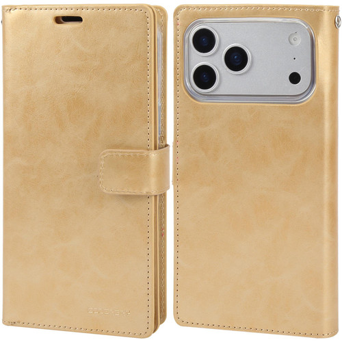 iPhone 17 Pro GOOSPERY MANSOOR DIARY 9 Card Slots Leather Phone Case - Gold