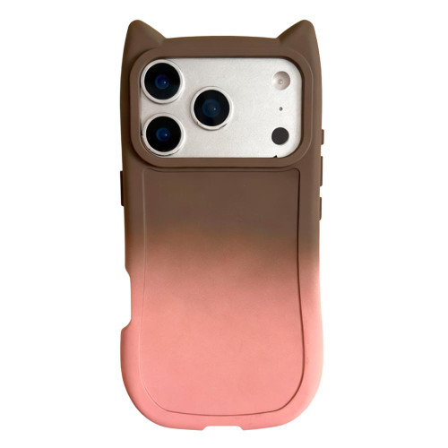 iPhone 17 Pro Gradient Cat Ear Design TPU Phone Case - Brown Pink