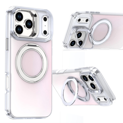 iPhone 17 Pro Gradient Discolor Rotating Holder Lens Kickstand Magsafe Phone Case - White