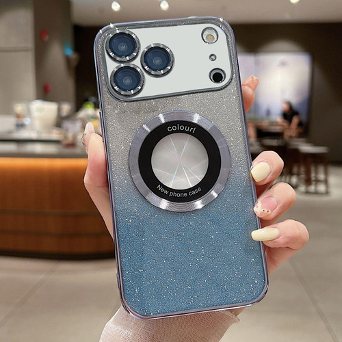 iPhone 17 Pro Gradient Glitter Electroplating MagSafe TPU Phone Case - Blue