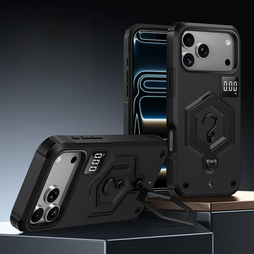 iPhone 17 Pro Hexagon Armor Magnetic Holder Weighing Scale Phone Case - Black