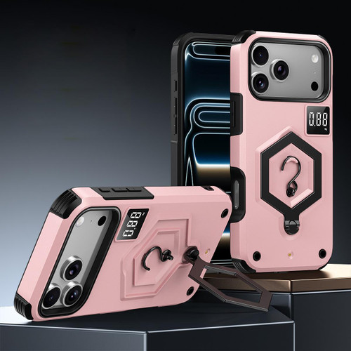 iPhone 17 Pro Hexagon Armor Magnetic Holder Weighing Scale Phone Case - Pink