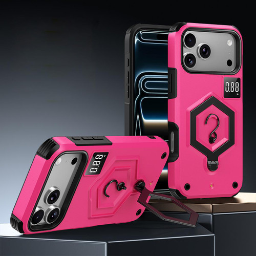 iPhone 17 Pro Hexagon Armor Magnetic Holder Weighing Scale Phone Case - Rose Red