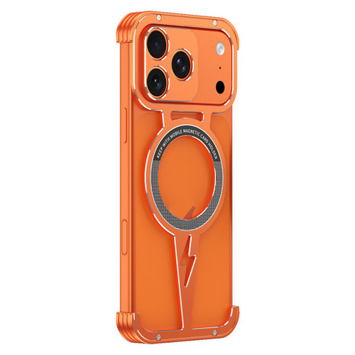 iPhone 17 Pro Hollow Borderless Magnetic MagSafe Aluminum Alloy Phone Case - Orange Silver