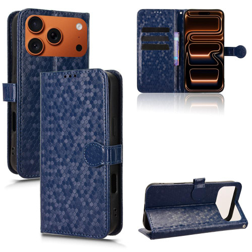 iPhone 17 Pro Honeycomb Dot Texture Leather Phone Case - Blue