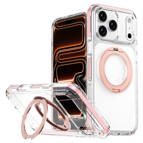 iPhone 17 Pro Ice Armor Magnetic Rotation Holder PC Hybrid TPU Phone Case - Pink