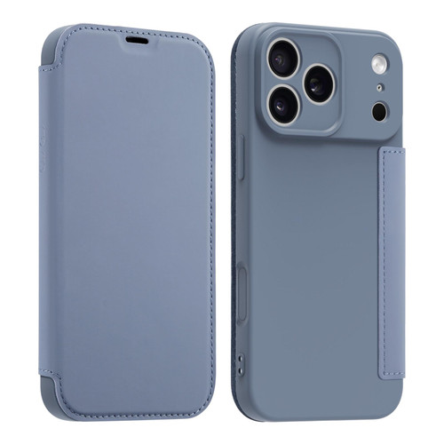 iPhone 17 Pro Imitate Liquid Skin Feel Leather Phone Case with Card Slots - Lavender Grey