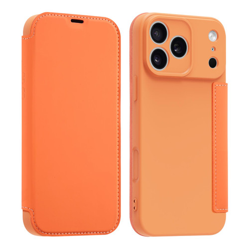 iPhone 17 Pro Imitate Liquid Skin Feel Leather Phone Case with Card Slots - Orange
