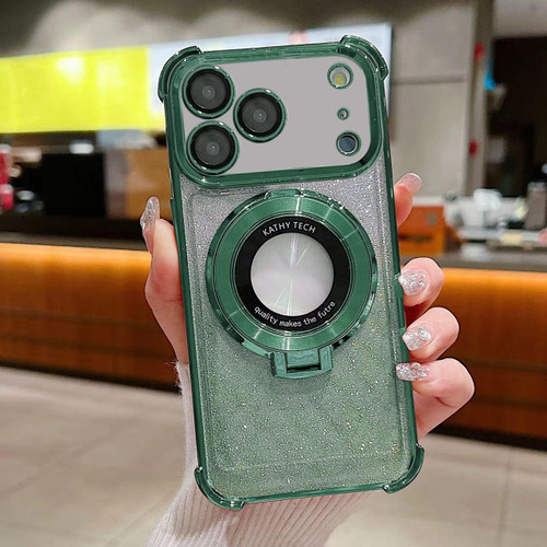 iPhone 17 Pro Invisible Holder Gradient Glitter Magsafe Phone Case - Pine Green