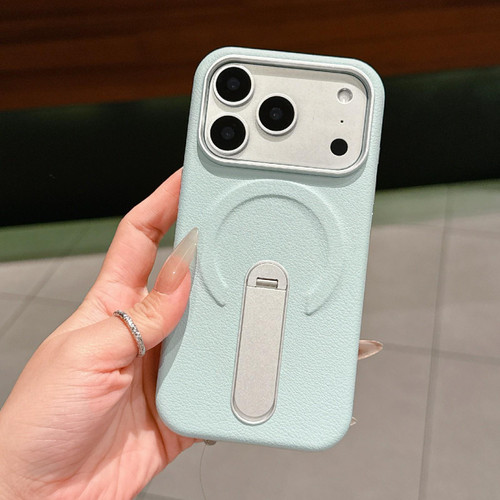 iPhone 17 Pro Invisible Holder PC + Vegan Leather Magnetic Phone Case - Light Blue