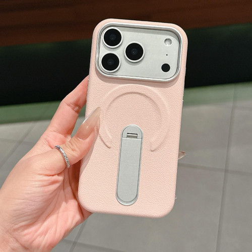 iPhone 17 Pro Invisible Holder PC + Vegan Leather Magnetic Phone Case - Pink