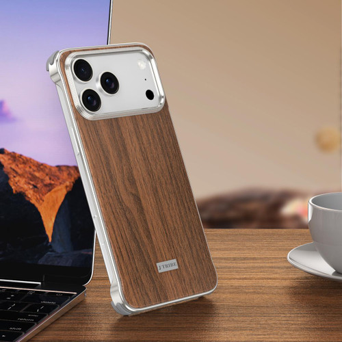 iPhone 17 Pro J TRIBE Metal Frameless Wood Texture MagSafe Phone Case - Walnut