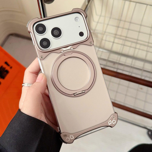 iPhone 17 Pro Jaguar Original Color Frameless 360 Rotation Holder Magnetic Phone Case - Dessert Gold