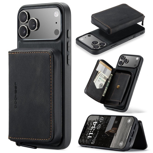 iPhone 17 Pro JEEHOOD J02 Magnetic Zipper Horizontal Flip Leather Phone Case - Black