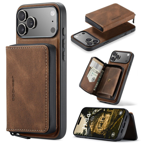 iPhone 17 Pro JEEHOOD J02 Magnetic Zipper Horizontal Flip Leather Phone Case - Brown