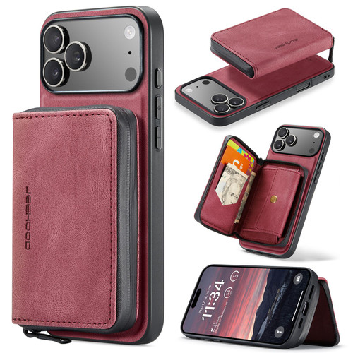 iPhone 17 Pro JEEHOOD J02 Magnetic Zipper Horizontal Flip Leather Phone Case - Red