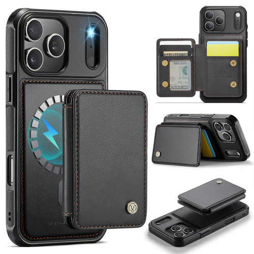iPhone 17 Pro JEEHOOD J05 Business Magnetic Style RFID Leather Phone Case - Black