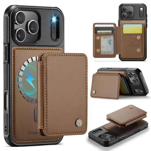 iPhone 17 Pro JEEHOOD J05 Business Magnetic Style RFID Leather Phone Case - Brown