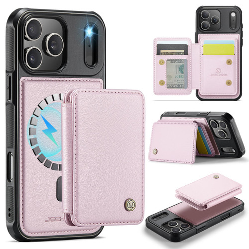 iPhone 17 Pro JEEHOOD J05 Business Magnetic Style RFID Leather Phone Case - Pink