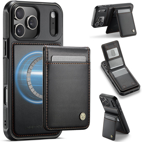 iPhone 17 Pro JEEHOOD J06 British Style RFID MagSafe Card Bag PU Phone Case - Black