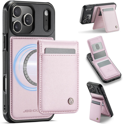 iPhone 17 Pro JEEHOOD J06 British Style RFID MagSafe Card Bag PU Phone Case - Pink
