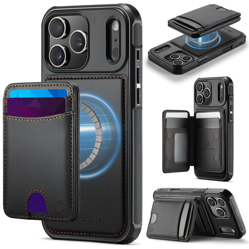 iPhone 17 Pro JEEHOOD J10 Flip Card Bag MagSafe Split RFID Leather Phone Case - Black