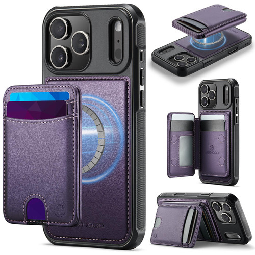 iPhone 17 Pro JEEHOOD J10 Flip Card Bag MagSafe Split RFID Leather Phone Case - Purple