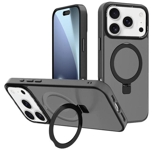 iPhone 17 Pro Kalebol Metal Lens Frame MagSafe Holder Frosted PC Phone Case - Black