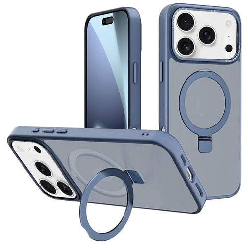 iPhone 17 Pro Kalebol Metal Lens Frame MagSafe Holder Frosted PC Phone Case - Sierra Blue
