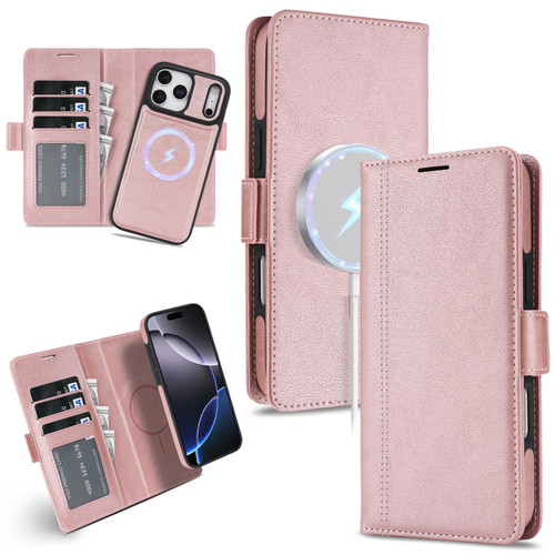 iPhone 17 Pro Kalebol Strong Magnetic MagSafe Ring 2 In 1 Split Leather Phone Case - Rose Gold