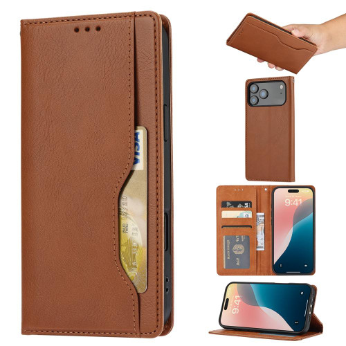 iPhone 17 Pro Knead Skin Texture Flip Leather Phone Case - Brown