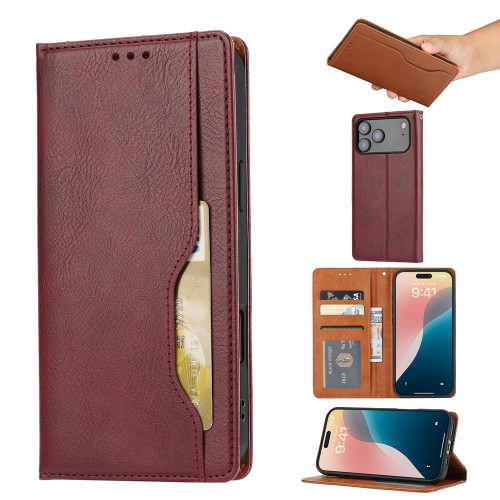 iPhone 17 Pro Knead Skin Texture Flip Leather Phone Case - Wine Red