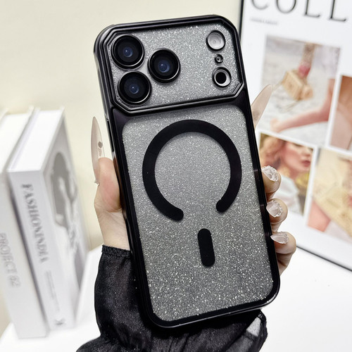 iPhone 17 Pro Large Window Glitter Gradient Matte Electroplated TPU MagSafe Phone Case - Black