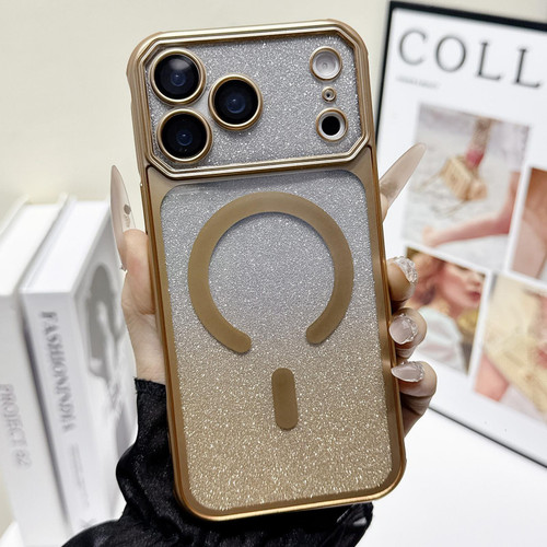 iPhone 17 Pro Large Window Glitter Gradient Matte Electroplated TPU MagSafe Phone Case - Gold