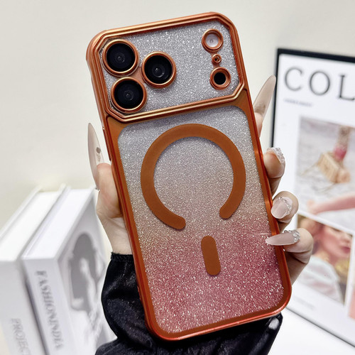 iPhone 17 Pro Large Window Glitter Gradient Matte Electroplated TPU MagSafe Phone Case - Orange