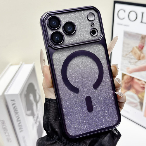 iPhone 17 Pro Large Window Glitter Gradient Matte Electroplated TPU MagSafe Phone Case - Purple