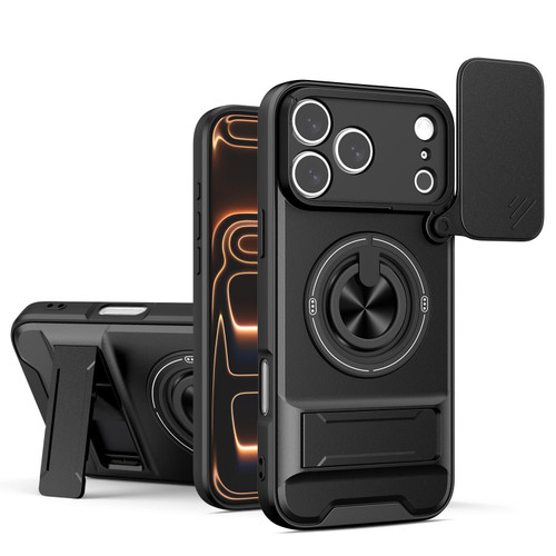 iPhone 17 Pro Lens Sliding Window Multifunctional Magnetic Shockproof Phone Case - Black