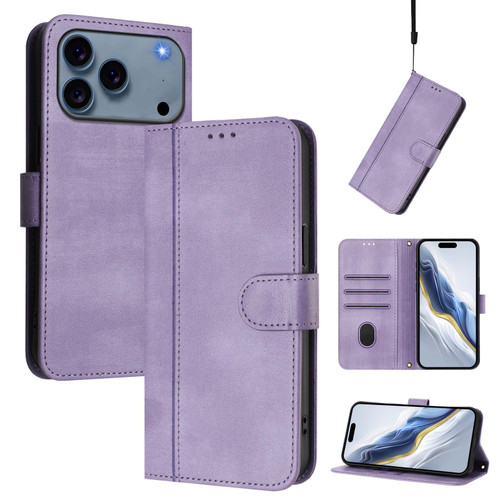 iPhone 17 Pro Line Splicing Buckle Retro Leather Phone Case - Purple