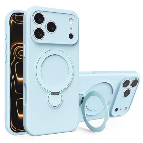 iPhone 17 Pro Liquid Silicone MagSafe Holder Phone Case - Light Blue