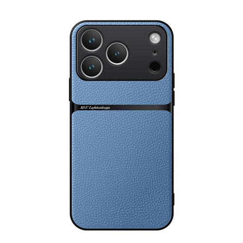 iPhone 17 Pro Litchi Leather Magnetic Full Coverage Shockproof Phone Case - Blue