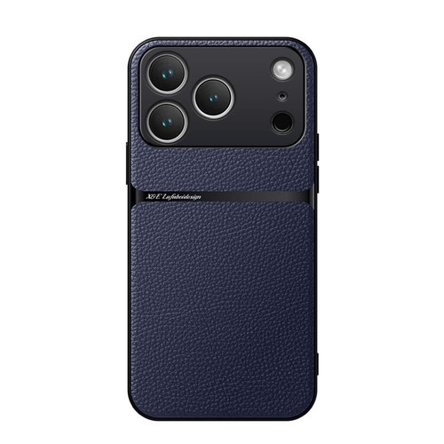 iPhone 17 Pro Litchi Leather Magnetic Full Coverage Shockproof Phone Case - Navy Blue