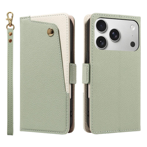 iPhone 17 Pro Litchi Texture Wallet Mirror Leather Phone Case - Green