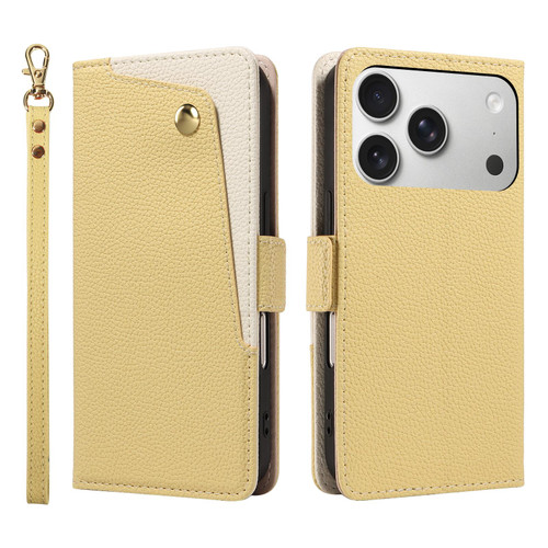 iPhone 17 Pro Litchi Texture Wallet Mirror Leather Phone Case - Yellow
