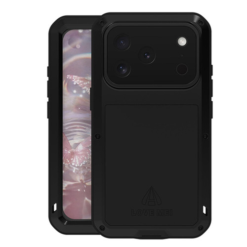 iPhone 17 Pro LOVE MEI Metal Shockproof Life Waterproof Dustproof Phone Case - Black