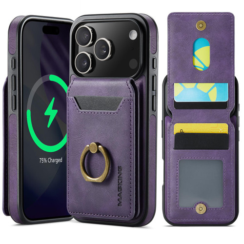 iPhone 17 Pro MAGKING K1 MagSafe Detachable Wallet RFID Back Cover Phone Case - Purple