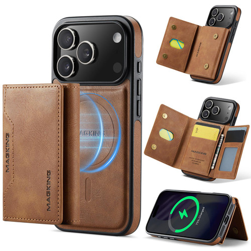 iPhone 17 Pro MAGKING K2 Series MagSafe RFID Card Bag Detachable Phone Case - Brown
