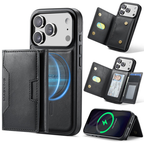 iPhone 17 Pro MAGKING K4 Series MagSafe RFID Tri-fold Card Bag Detachable Phone Case - Black