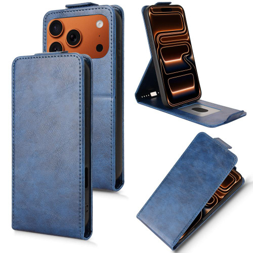 iPhone 17 Pro Magnetic Vertical Flip Leather Phone Case with Buckle - Blue